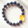 Amber, lapis lazuli & brass bead bracelet