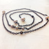 Black Chain Link & Pearl Long Necklace