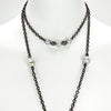 Black Chain Link & Pearl Long Necklace