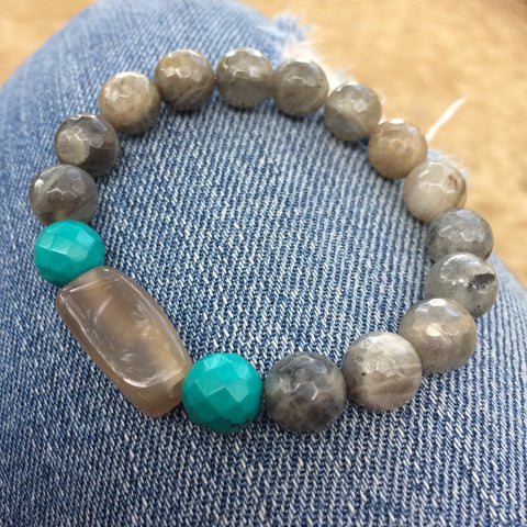 Agate, turquoise & moonstone bracelet