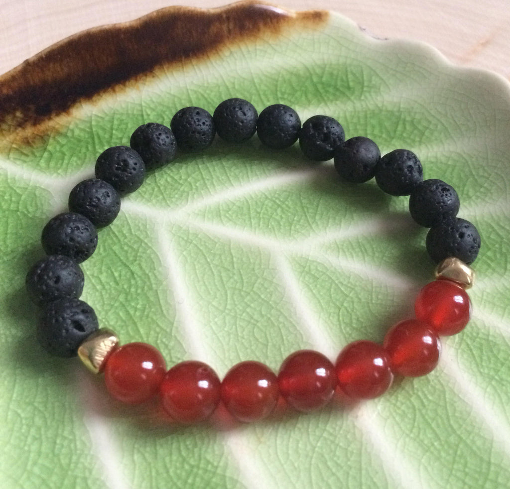 Mala Inspired Essential Oil Diffuser Lava Bead + Carnelean Yoga and Meditation Bracelet