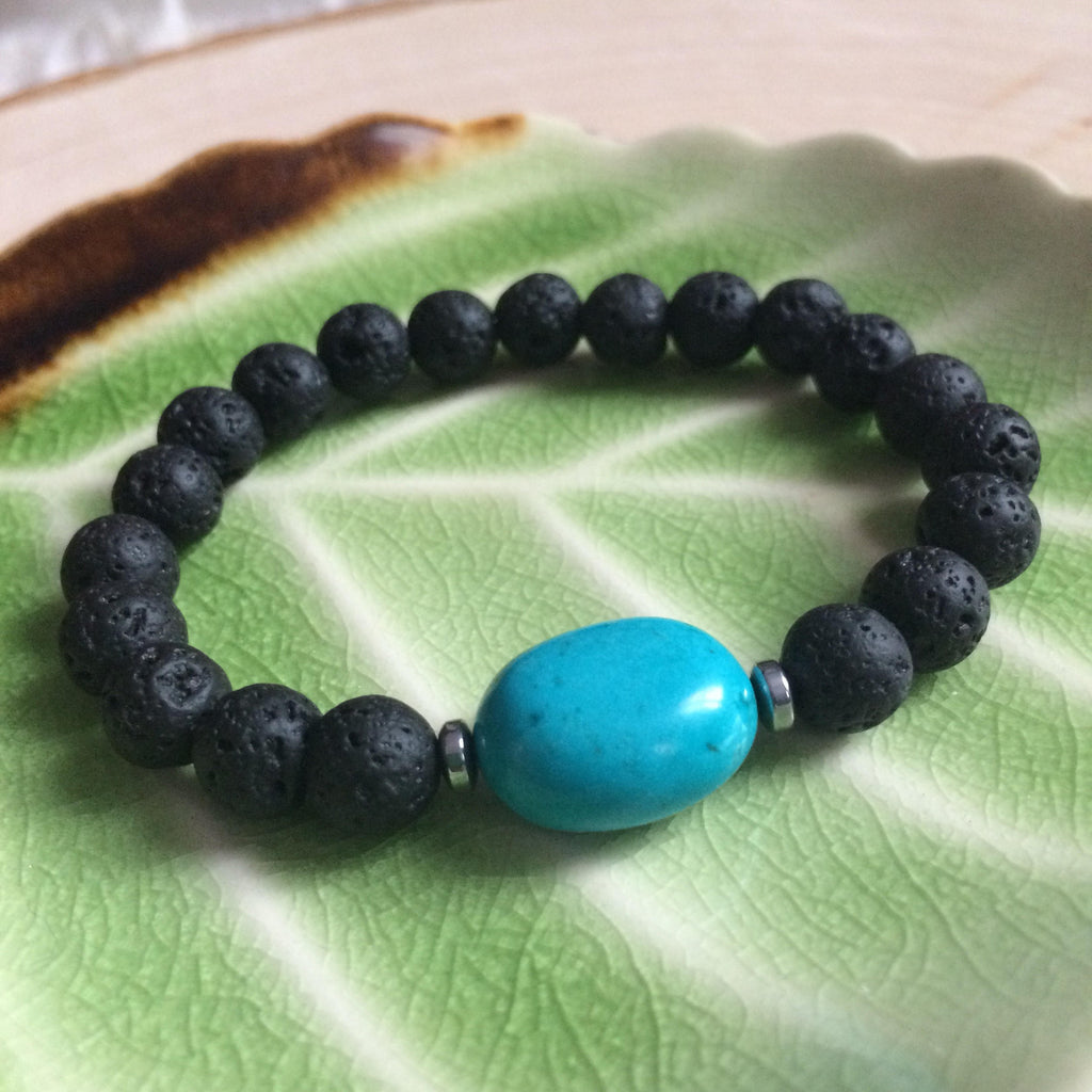 Mala Inspired Essential Oil Diffuser Lava Bead + Turquoise Yoga and Meditation Bracelet