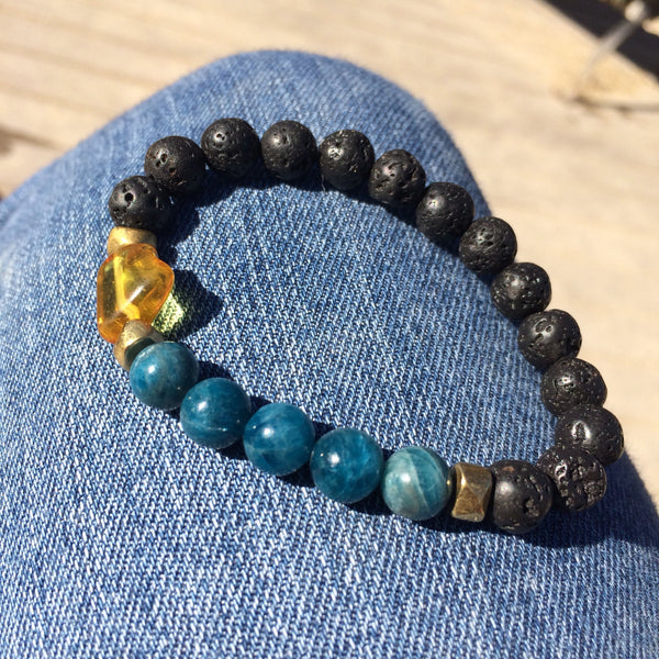 Mala Inspired Essential Oil Diffuser Lava Bead + Apatite + Amber Yoga and Meditation Bracelet