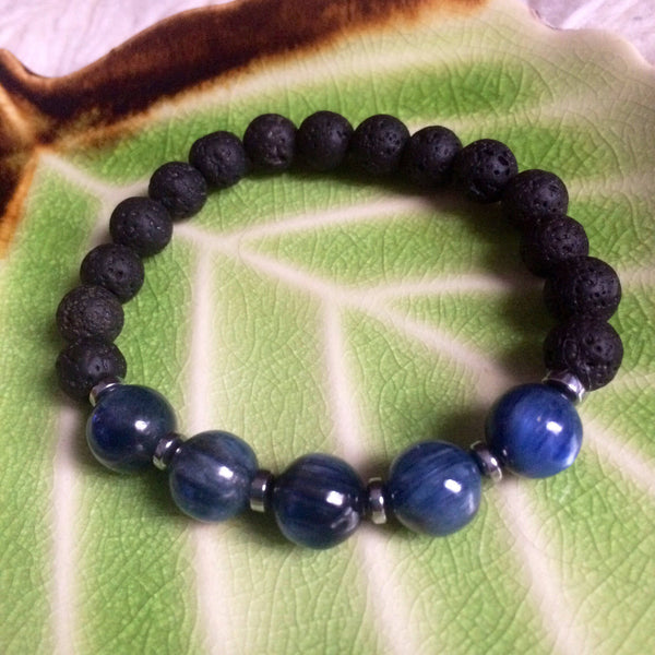 Mala Inspired Essential Oil Diffuser Lava Bead + Kyanite Meditation Bracelet