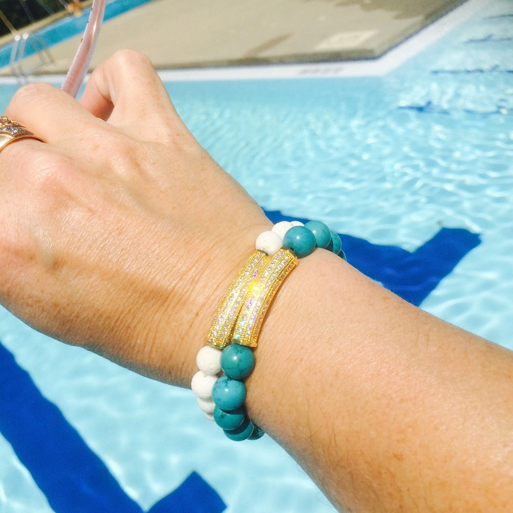 Turquoise beads and gold BLING bracelet