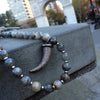 Pave Crystal Horn, moonstone and hematite long necklace