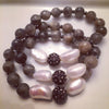 Pave hematite charm, freshwater pearls & moonstone bracelet