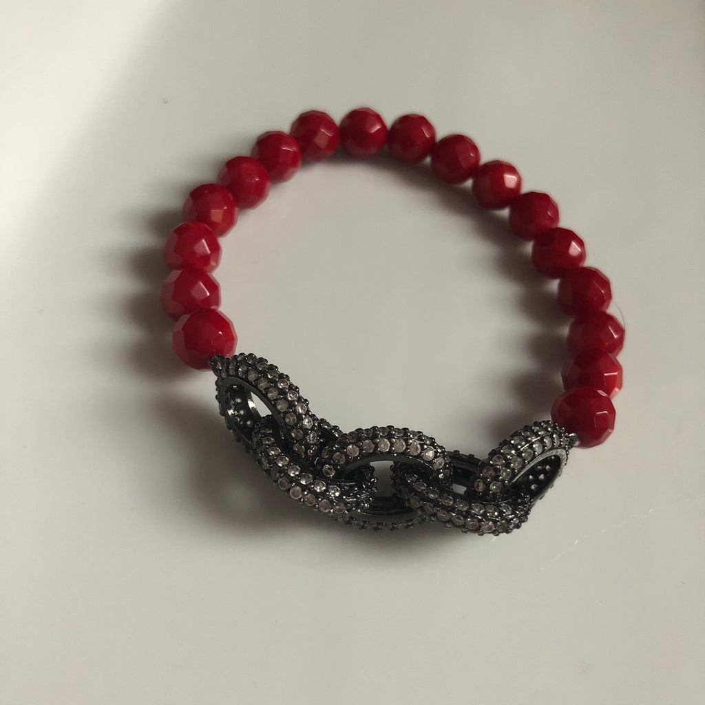 Coral & sparkle chain link bracelet