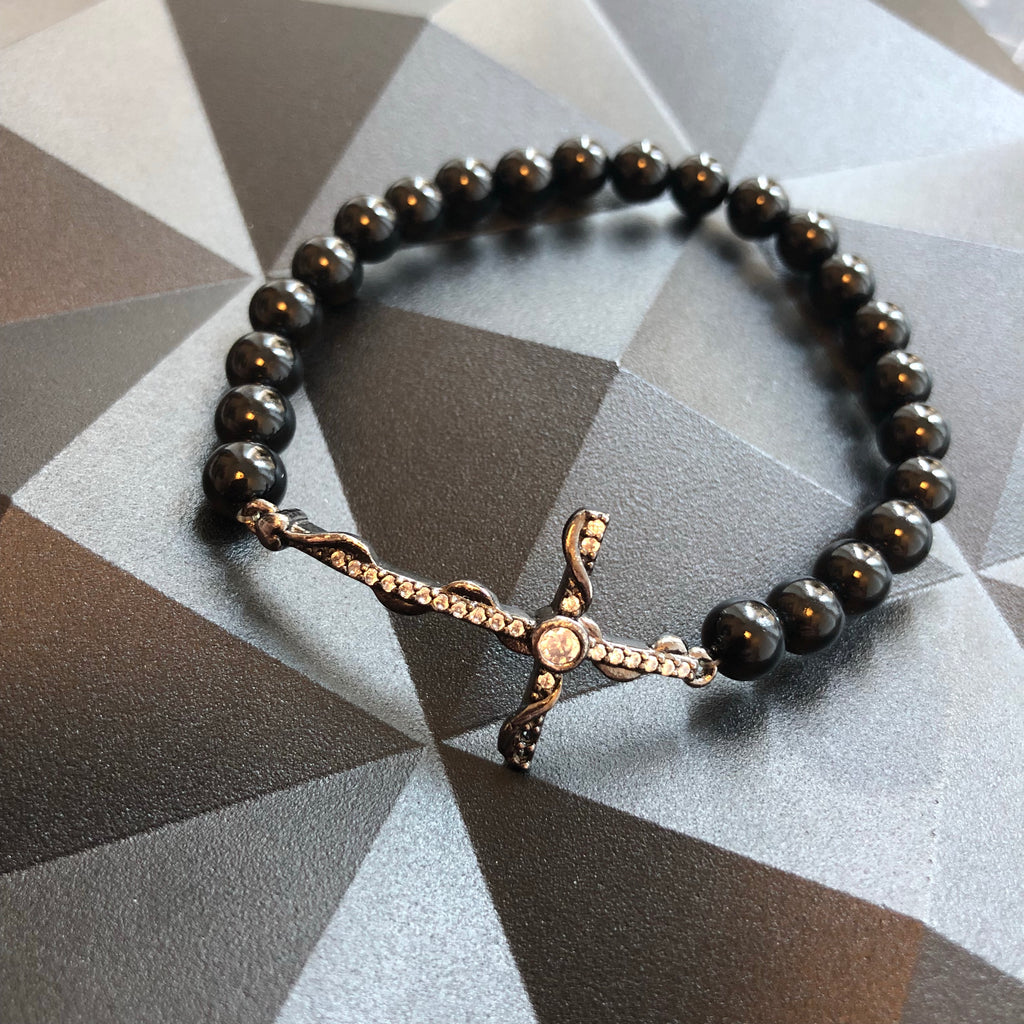 Cross & onyx bracelet